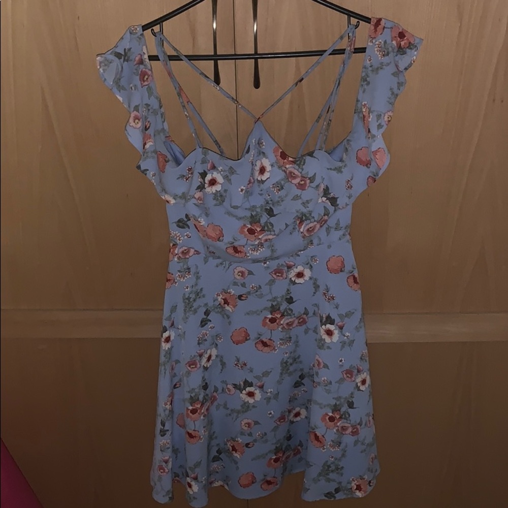 Blue cold shoulder dress
